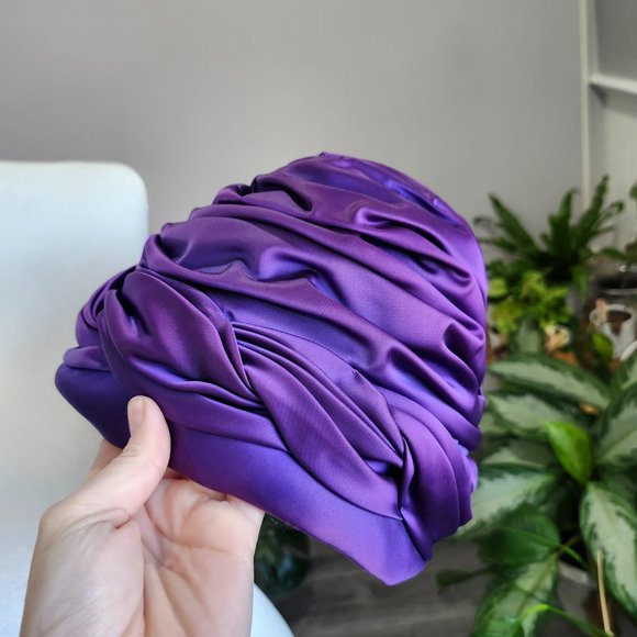 Vintage 1940's - 1950's Purple Satin Turban Hat by Paul Beusam Custom Designs - Picture 6 of 12